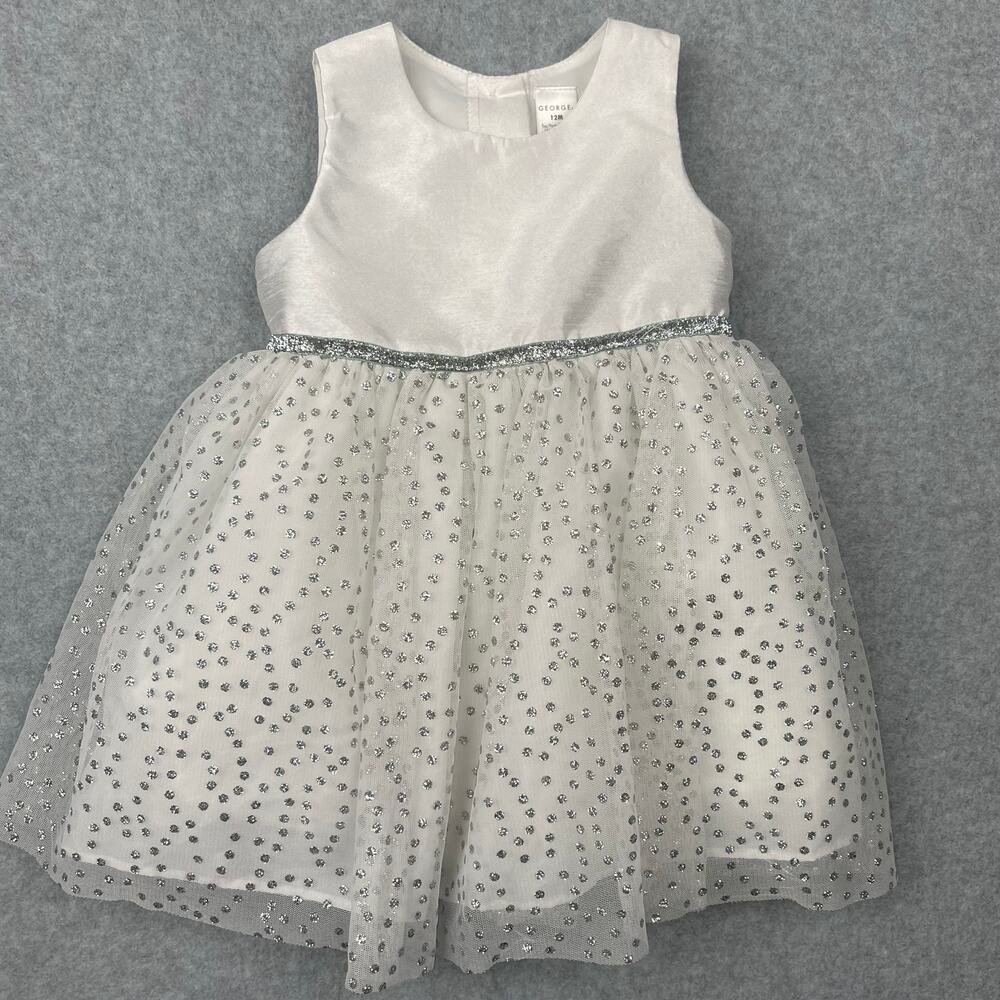 George White Silver Sparkle Dress Size 12 months